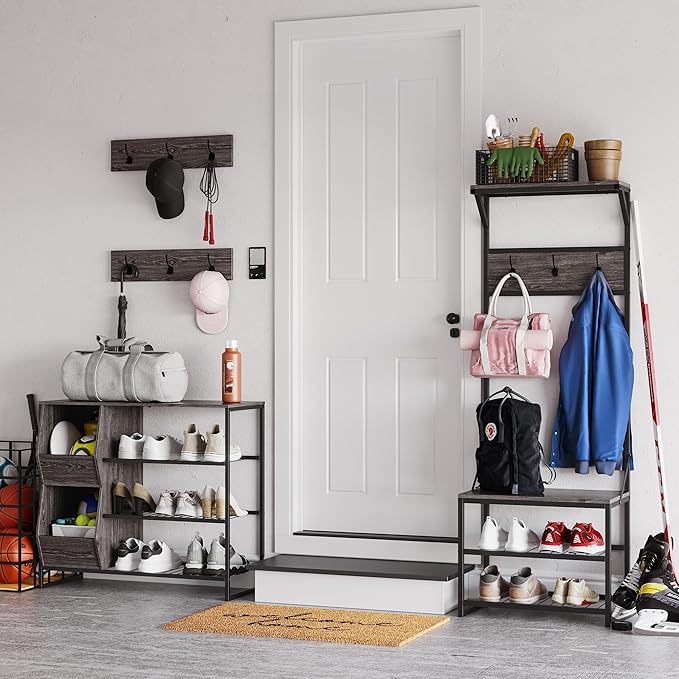 RiverRidge Afton 3-Tier Shoe Organizer with Storage Bins, Holds 6-9 Pairs - Sturdy Shoe Storage Organizer with Metal Frame Shoe Rack for Entryway