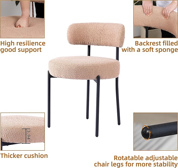 DYHOME Kitchen Chairs Mid-Century Modern Dining Chairs Set of 6, Kitchen Dining Room Chairs, Boucle Upholstered Wishbone Dining Chair, Camel Color