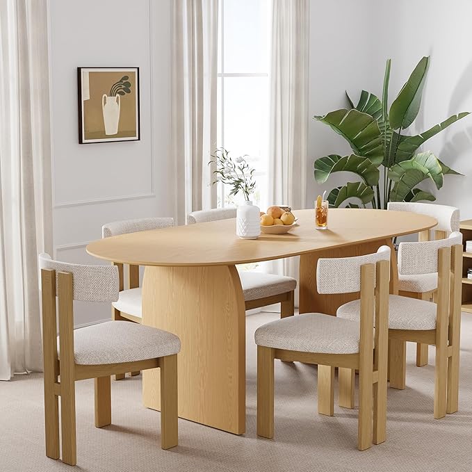 Casaphoria 67" Large Dining Table for 6, Wood Oval Living Room Table, Modern Farmhouse Kitchen Table with Scratch-Resistant Top & Wood Pedestal, Easy Assembly and Clean, Oak