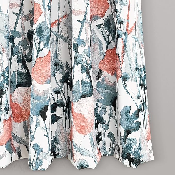 Lush Decor Zuri Flora Light Filtering Window Curtain Panel Pair, 63" Long x 52" Wide, Blue & Coral