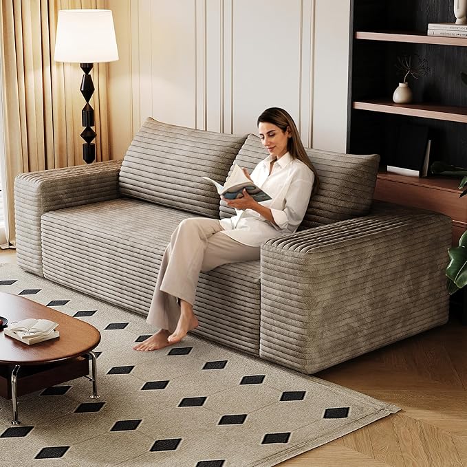 63" Cloud Loveseat Boneless Sofa Couch in a Box, No Assembly Required 2 Seater Foam Compression Couches, Modern Living Room Floor Sofa Couch Corduroy Small Love Seat | Breathable material