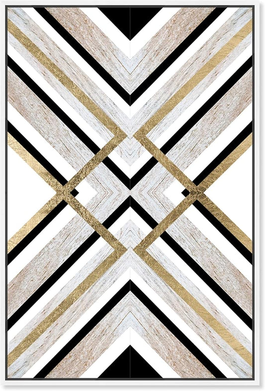 The Oliver Gal Artist Co. Abstract Framed Wall Art Canvas Prints 'Earthy Lux' Geometric Home Décor, 20" x 30", Brown, Gold