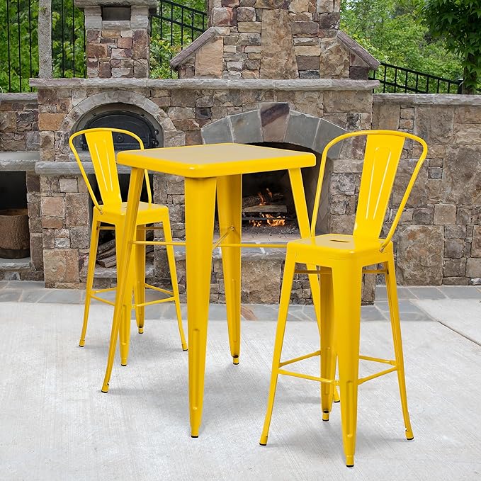 Flash Furniture Lily Commercial Grade 4 Pack 30" High Yellow Metal Indoor-Outdoor Barstool with Removable Back