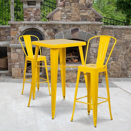 Flash Furniture Lily Commercial Grade 4 Pack 30" High Yellow Metal Indoor-Outdoor Barstool with Removable Back