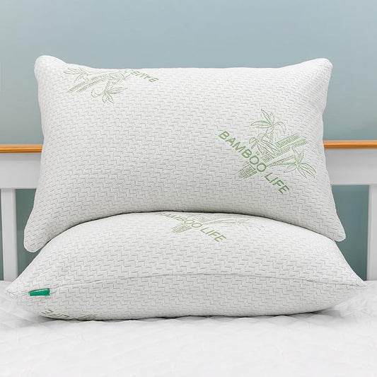 Elif Queen Size Pillows for Sleeping, Set of 2 – Cooling Shredded Memory Foam Pillow with Removable Cover for Back, Stomach & Side Sleepers, Rayon Derived from Bamboo, Queen (2 Pack)