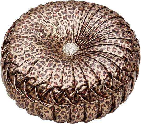 EUCIOR Leopard Gold Throw Pillows,Circular Pillow,Pumpkin Pleated Handmade Throw Pillows,Smooth Metallic Leather Decorative Pillows for Home Decor Bedroom Living Room Couch Bed Sofa