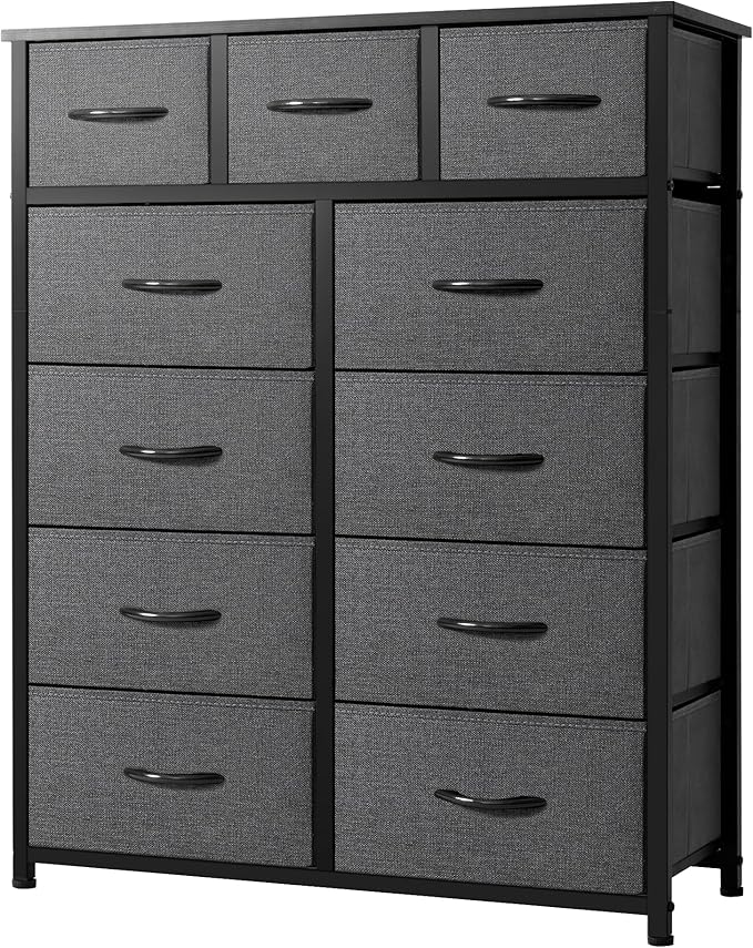 AZL1 Life Concept 11-Drawer Dresser, Fabric Storage Tower for Bedroom, Living Room, Large Tall Dressers for Bedroom with Wooden Top and Metal Frame, Bedroom Dressers & Chests of Drawers, Dark Grey