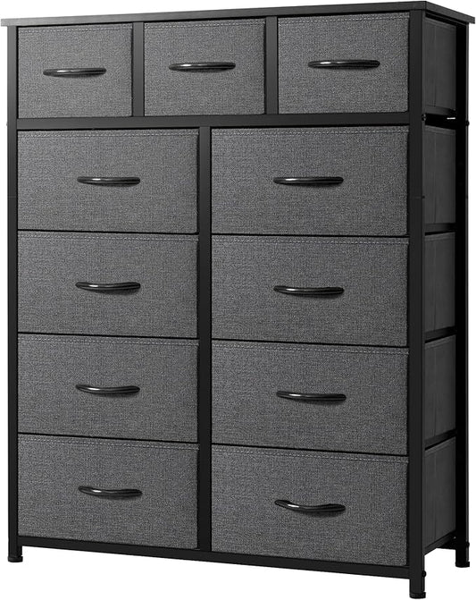 AZL1 Life Concept 11-Drawer Dresser, Fabric Storage Tower for Bedroom, Living Room, Large Tall Dressers for Bedroom with Wooden Top and Metal Frame, Bedroom Dressers & Chests of Drawers, Dark Grey