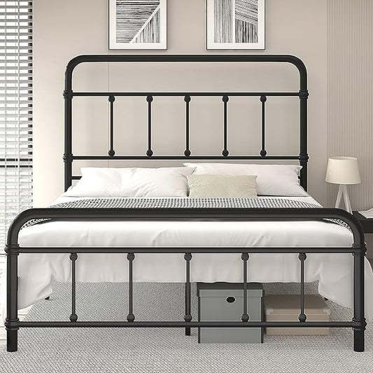 Queen-Bed-Frame with headboard Giselle-Vintage Antique-Metal - Platform Mattress Foundation,49 inch High,No Box Spring Needed(Black)