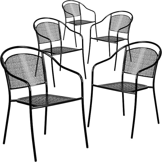 Flash Furniture Oia Commercial Grade 5 Pack Black Indoor-Outdoor Steel Patio Arm Chair with Round Back