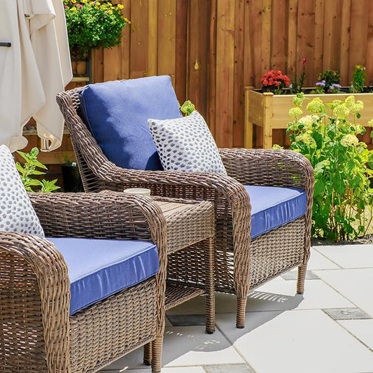 Cambridge Outdoor Wicker Club Chair All-Weather HDPE Rattan Patio Dining Chairs Lounge Seating with Soft Cushion, Midnight Navy Blue