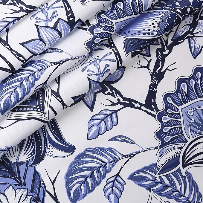 Lush Decor, Blue Cynthia Jacobean Darkening Window Curtains Set for Living, Dining Room, Bedroom, 108" L Panel Pair