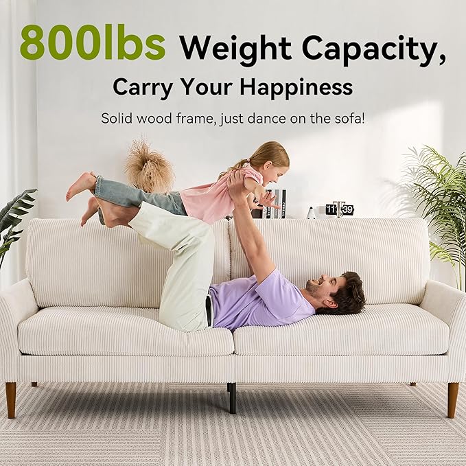 88" Loveseat Sofa, Comfy White Corduroy Couches for Living Room, Modern Oversized Love Seat Sofa, Tool-Free Setup Large Couches for Bedroom Office