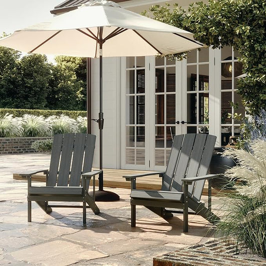 Flash Furniture Charlestown Indoor/Outdoor Faux Wood Adirondack Chair, Weather-Resistant Polyresin Patio Adirondack Chair with 350-lb. Static Weight Capacity, Gray
