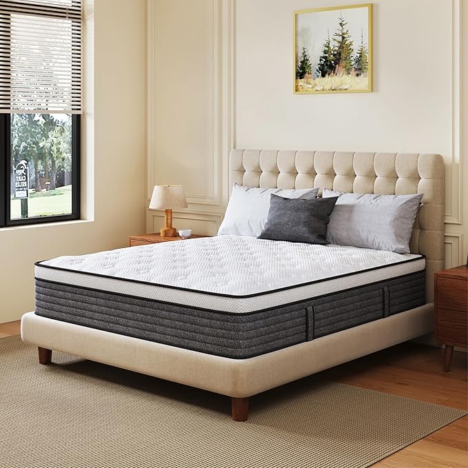 CH Charme House Full Size Mattress, 14 Inch Full Hybrid Mattress in a Box, Medium Feel Foam and Individual Pocket Springs, Extra Edge Support, Pressure Relief, CertiPUR-US, Grey