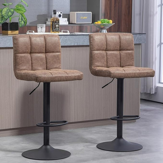 Finnhomy Bar Stools Set of 2 Counter Height, Swivel Barstools with Footrest and L Shape Thicken Cushion Back, Height Adjustable Modern Bar Chairs, Vintage Leather, Retro Brown