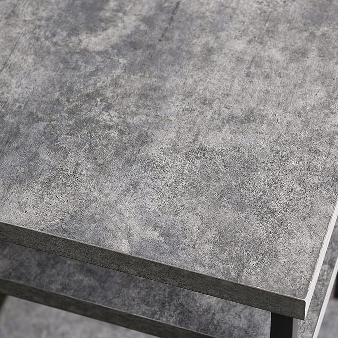 Household Essentials Jamestown Rectangular Side End Table with Storage Shelves Rustic Slate Concrete and Black Metal