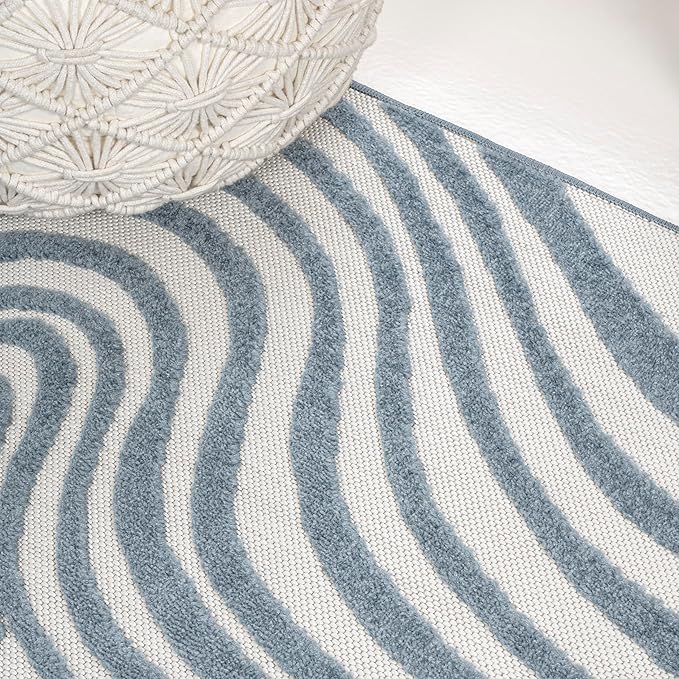 JONATHAN Y Maribo High-Low Abstract Striped Dark Blue/Cream 5x8 Indoor/Outdoor Area Rug for Patio, Backyard, Living Room, Bedroom, Office, Hose-Washable (SCN103E-5)