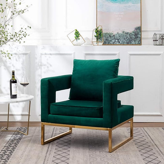 Roundhill Furniture Lenola Upholstered Accent Arm Chair, Green 27.5D x 29.75W x 34.5H in