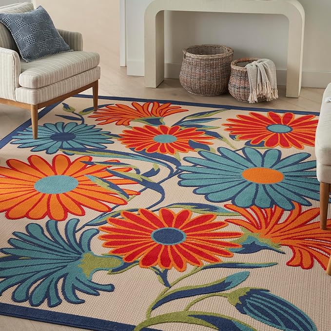 Nourison Home Aloha Multicolor 10' x 14' Area Rug - Easy Clean, Non Shedding, Bed Room, Living Room, Dining Room, Kitchen (10' x 14')