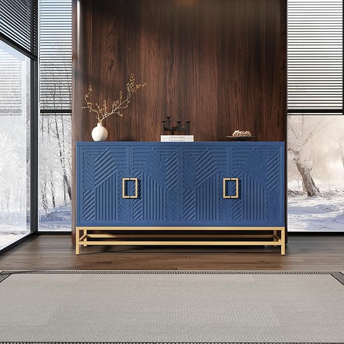Ball & Cast 59.8" Sideboard Buffet Cabinet with Storage,Modern Coffee Bar Cabinet with 4 Doors and Adjustable Shelves,Wood Side Board Table with Gold Handles & Metal Legs for Living Room, Kitchen,Navy