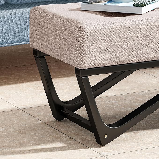 Ball & Cast Modern Tufted Upholstered Entryway Bench Ottoman, 47.5" Padded Bed of End Stool Seating with Faux Wooden Frame, for Living Room Bedroom Kitchen, Beige