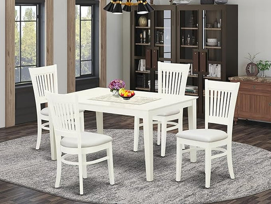 East West Furniture CAVA5-LWH-C 5 Piece Dining Room Furniture Set Includes a Rectangle Kitchen Table and 4 Linen Fabric Upholstered Dining Chairs, 36x60 Inch, Linen White