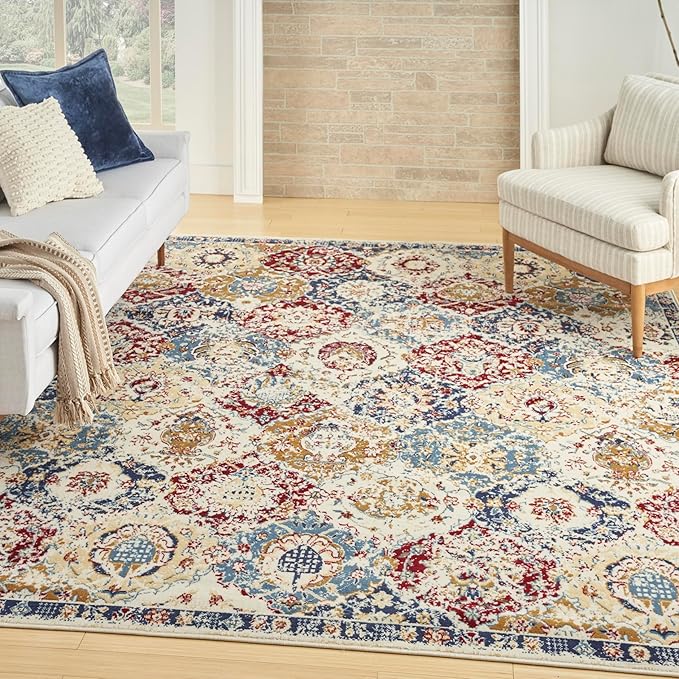 Nourison Home Grafix Blue Multicolor 7'10" x 9'10" Area Rug - Easy Clean, Non Shedding, Bed Room, Living Room, Dining Room, Kitchen (8' x 10')