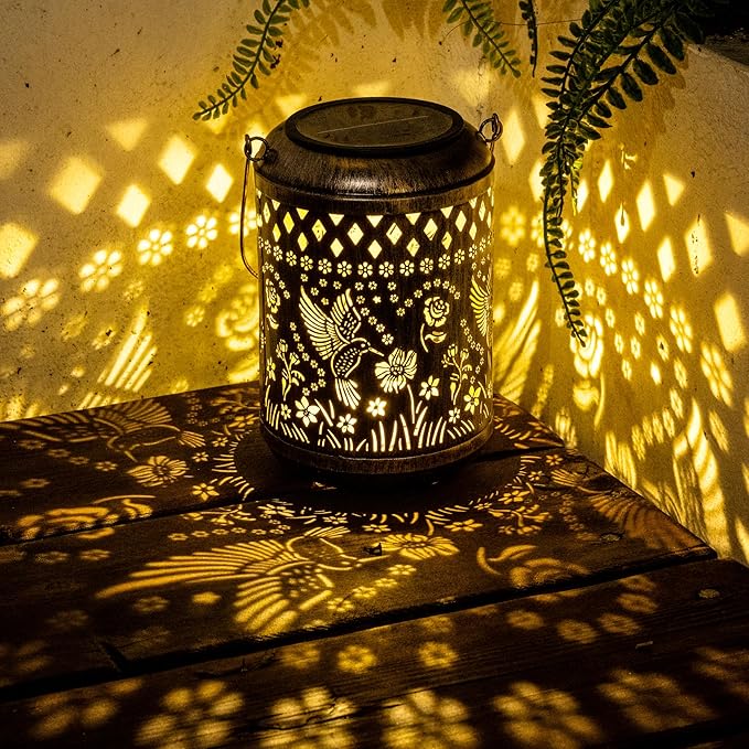 Christmas Outdoor Decor Solar Lanterns Hanging Waterproof, Hummingbird Garden Decor Xmas Gifts for Women Mom, Solar Lights Metal Fall Decoration Outside for Yard, Patio,Garden,Backyard,Porch