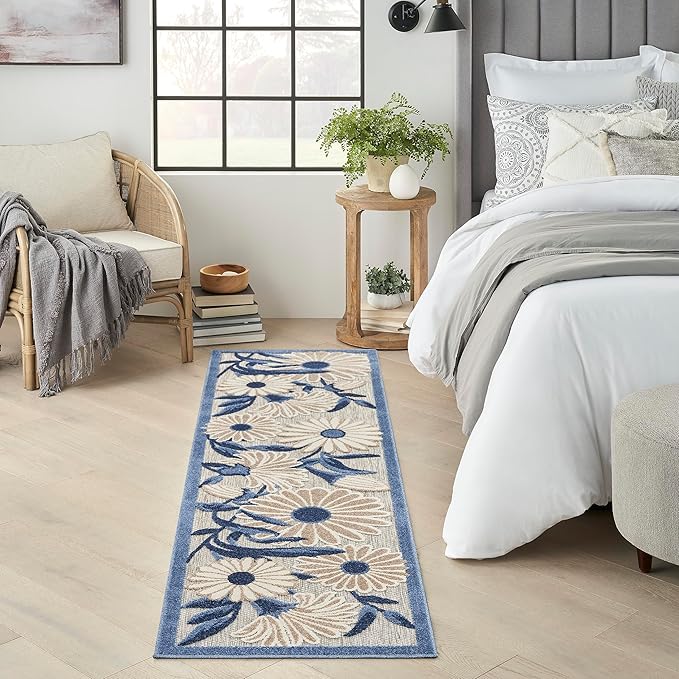 Nourison Home Aloha Blue Grey 2'3" x 8' Area Rug - Easy Clean, Non Shedding, Bed Room, Living Room, Dining Room, Kitchen (8' Runner)