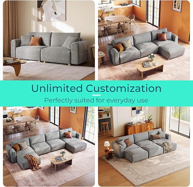 LINSY HOME Cloud Couch Sectional, Modular Sofa Sectionals for Living Room Bedroom, 91" 2 Seater Love Seat Couch, Deep Seat Cozy Couch Luxury Chenille Sofas, Grey