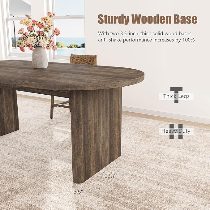 GarveeHome Oval Dining Table for 6-8 People, Long Large Kitchen Table with Thick Sturdy Wooden Base, Farmhouse Dining Room Table for for Kitchen, Living Room, Office (63" Long,Brown)