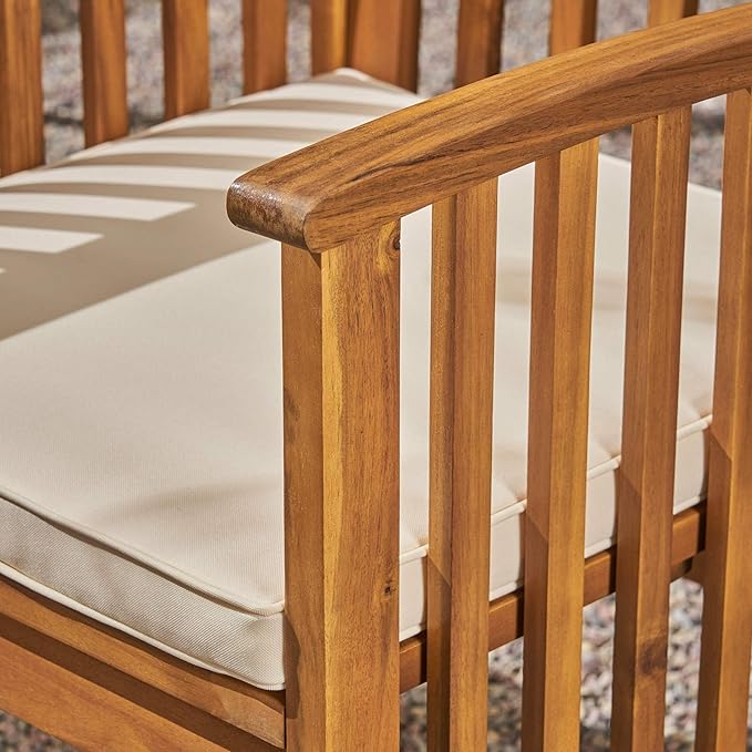 Great Deal Furniture Phoenix Acacia Patio Dining Chairs, Acacia Wood with Outdoor Cushions, Brown Patina and Cream (Set of 2), (307161)
