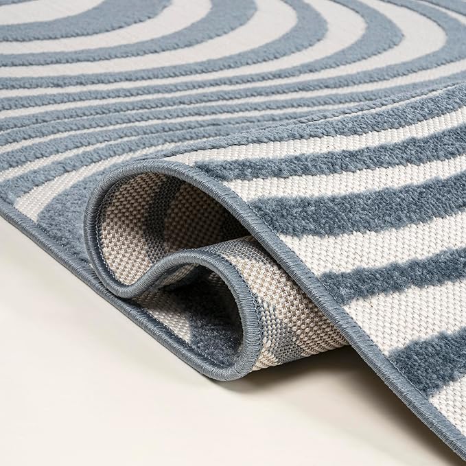 JONATHAN Y Maribo High-Low Abstract Striped Dark Blue/Cream 8x10 Indoor/Outdoor Area Rug for Patio, Backyard, Living Room, Bedroom, Office, Hose-Washable (SCN103E-8)