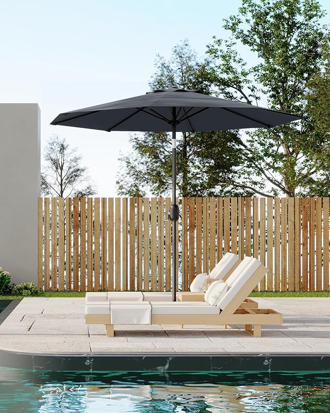 GarveeLife 10 ft Patio Umbrella, Outdoor Table Market Umbrella with Push Button Tilt and Crank, 8 Sturdy Ribs UV Protection Waterproof for Garden, Deck, Backyard, Pool (Grey)