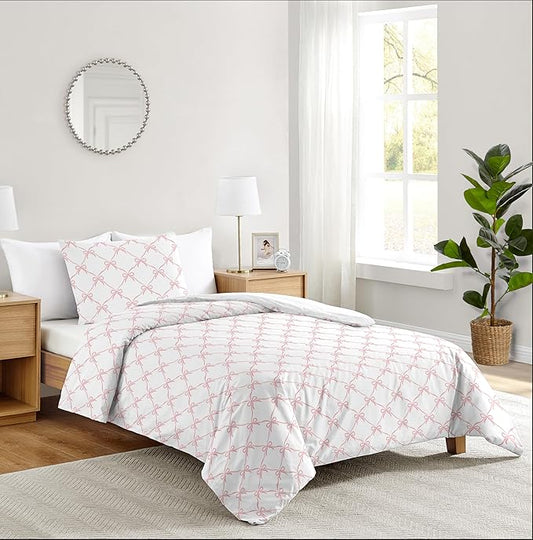 Sweet Jojo Designs 2-Piece Twin Comforter Set (Pink Bows) for Girls, Kids, Teen, College Bed Room incl. Single Size Bedding & Sham (Blush, Bow for The Ballerina, Ballet Dancer, Princess Collection)