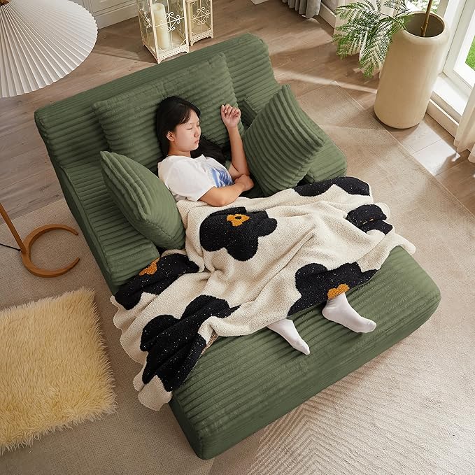 KEIKI 66" Oversized Chaise Lounge Chair, No Assembly Modern Boneless Lounger for Home Office or Studio, Space-Saving Sleeper Chair for Reading, Break-Time Naps & Casual Lounging