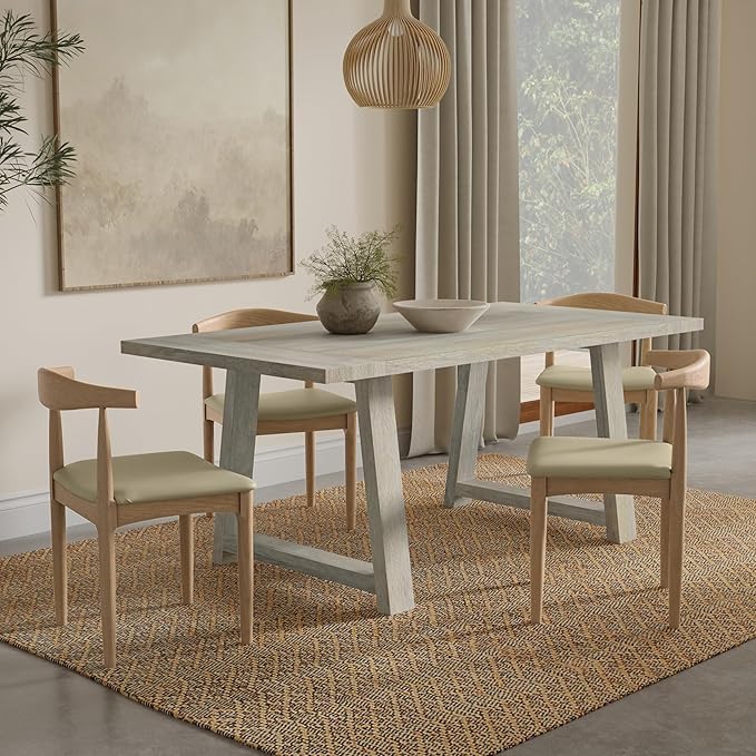 SIMPLIHOME Whitley Dining Table - 72 inch Wide Solid Mango Wood Rectangular Table in White Wash, Modern Farmhouse Style for Dining Room or Kitchen with Extra-Thick Trestle Base, Seats 6