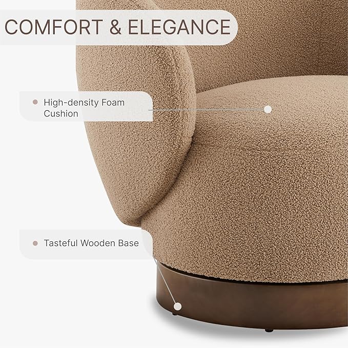Swivel Accent Chair Round Barrel Armchair Upholstered Performance Fabric for Living Room Bedroom Reading Waitingroom,1 PCS,Sand