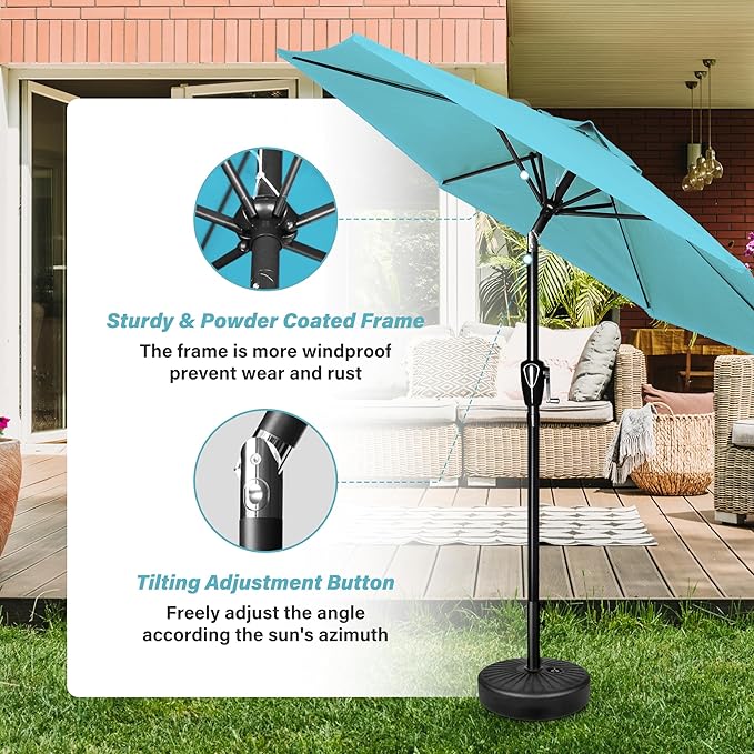 YSSOA 7.5' Patio Umbrella Outdoor Table Market Yard Umbrella with 6 Sturdy Ribs, Turquoise