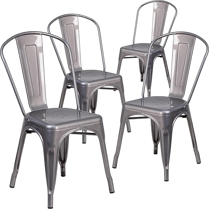 Flash Furniture Lincoln 4 Pack Clear Coated Metal Indoor Stackable Chair