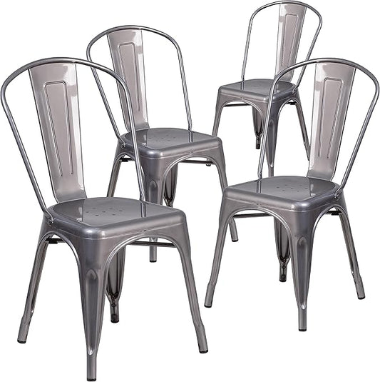 Flash Furniture Lincoln 4 Pack Clear Coated Metal Indoor Stackable Chair