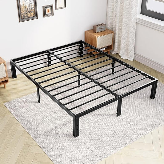 DUMOS Queen Size Bed Frame - Metal Platform Bed Frames Mattress Foundation with Steel Slat Support, No Box Spring Needed, Storage Space Under Base, Easy Assembly, Black