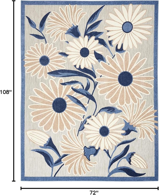 Nourison Home Aloha Blue Grey 6' x 9' Area Rug - Easy Clean, Non Shedding, Bed Room, Living Room, Dining Room, Kitchen (6' x 9')