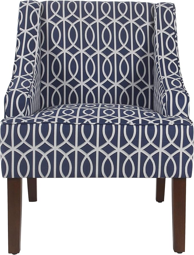 Homepop Home Decor Upholstered Classic Swoop Arm Accent Chair Accent Chairs for Living Room & Bedroom Decorative Home Furniture, Classic Navy Geometric