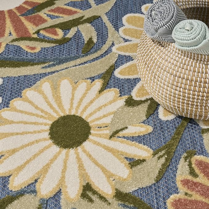 Nourison Home Aloha Blue Sage 7'10" x 10'6" Area Rug - Easy Clean, Non Shedding, Bed Room, Living Room, Dining Room, Kitchen (8' x 11')