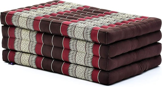 Leewadee Trifold Mattress Standard – Comfortable Thai Massage Pad, Foldable Floor Mattress Filled with Eco-Friendly Kapok, Perfect to Use as a Sleeping Mat 79 x 28 inches, Brown red