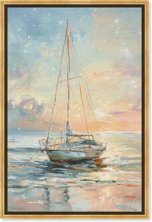 Art Remedy Boat On The Shore Framed Sailing 1 Piece Canvas Wall Art, 11.5" x 16.5", Gold Frame