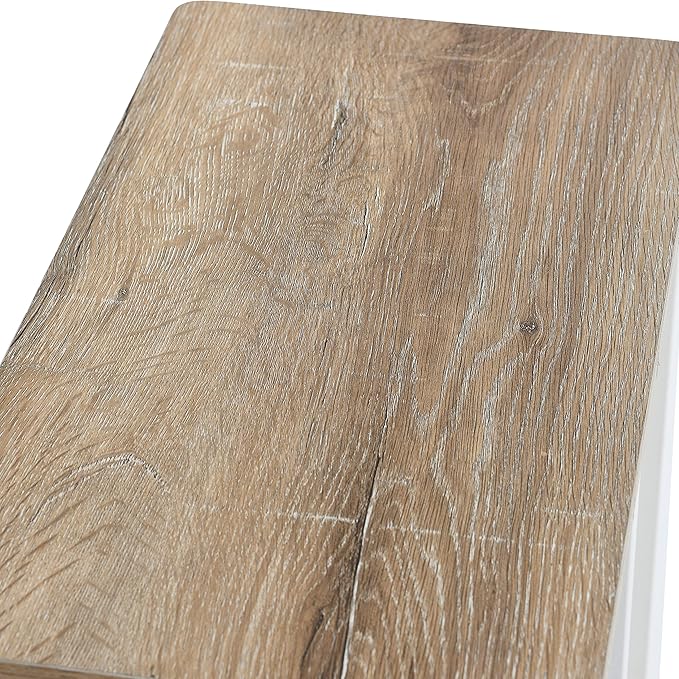 Household Essentials Jamestown C-Shaped Side End Table Coastal Oak Rustic Wood Grain and White Metal