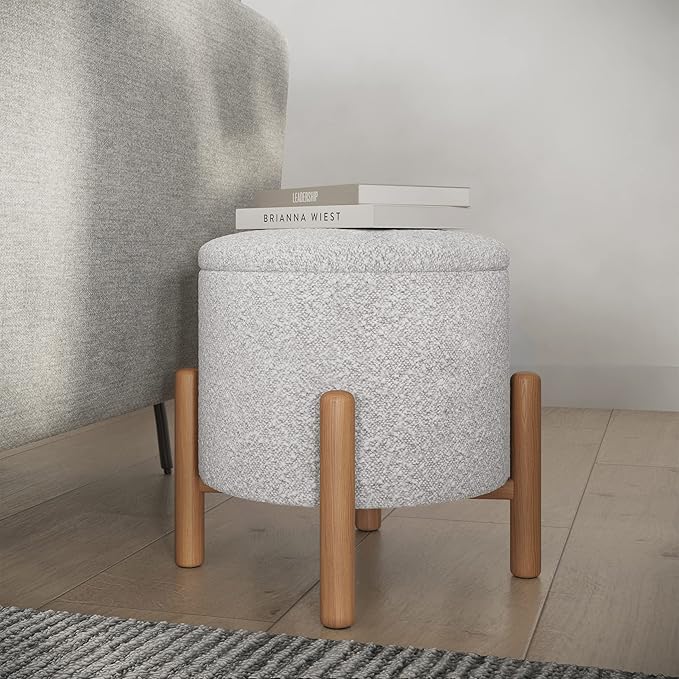 Storage Ottoman - Multipurpose Round Footrest or Storage Organizer with Removable Top for Living Room, Dorm, or Apartment by Lavish Home (Gray)